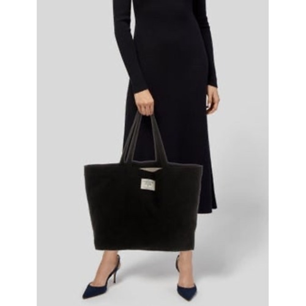 Sezane Les Composantes Black Corduroy Tote Bag Oversized Shopper Handbag